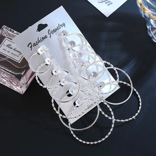 12 Sets Silver Hoop Earrings for Women